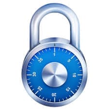 A padlock with the number 1 0 and a blue dial.